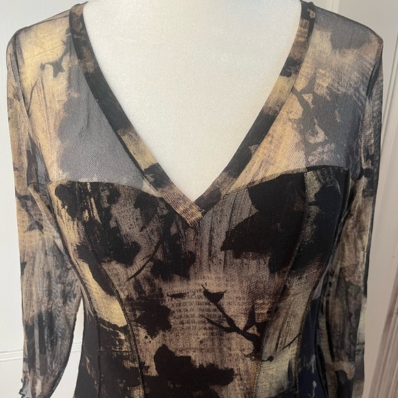 black cream mesh stretch drop waist dress moody floral whimsigoth goth Sz S - Picture 5 of 15